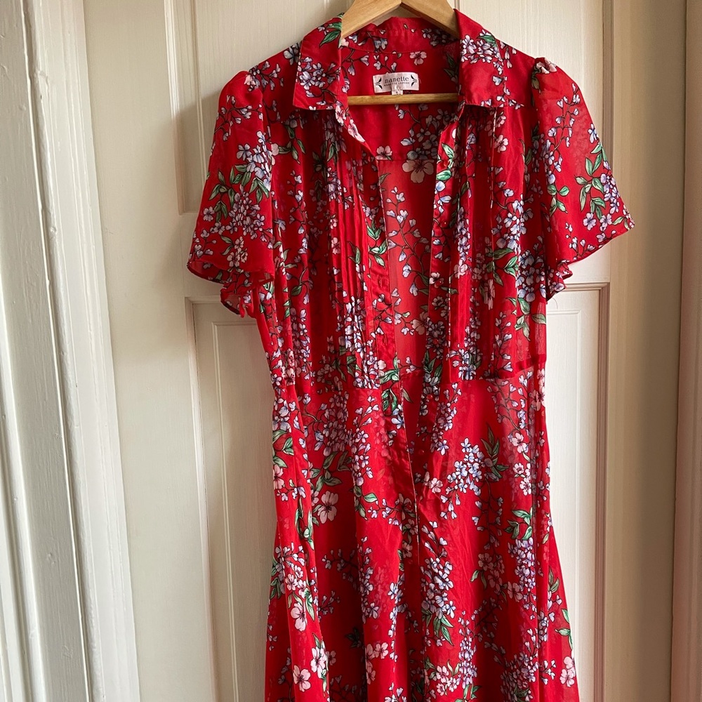 Red floral summer dress